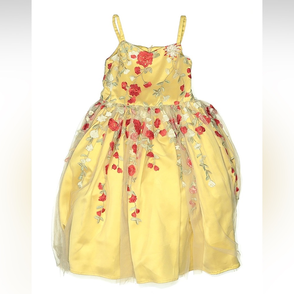 Chasing Fireflies Golden Dress with Floral Embroidery - Size 4T